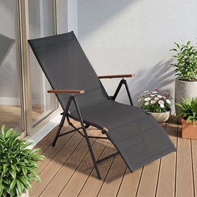 Espreguiçadeira de Jardim Dobrável, 72-138 x 57 x 91-110 cm, Encosto Ajustável em 5 Posições, Preto