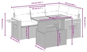 5 pcs conjunto sofás de jardim com almofadões vime PE preto