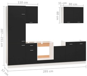 7 pcs conjunto armários de cozinha derivados de madeira preto