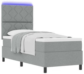Cama Box com Colchão e Luz LED, Cinza Claro, 80 x 200 cm, Tecido