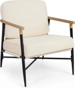Poltrona moderna de sala, poltrona decorativa com almofadas removíveis com fecho de correr, Estrutura de metal e pés ajustáveis, confortável, bege