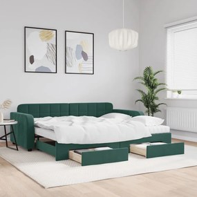 vidaXL Sofá-cama c/ gavetão e gavetas 90x200 cm veludo verde-escuro
