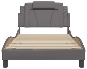 Estrutura cama c/ cabeceira 100x200cm couro artificial cinzento