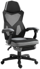 Vinsetto Cadeira de Escritório Poltrona Jogos Altura Ajustável Encosto Giratório Rodízios Repousa Pés 58x63x112-122 cm Cinza Preto | Aosom Portugal