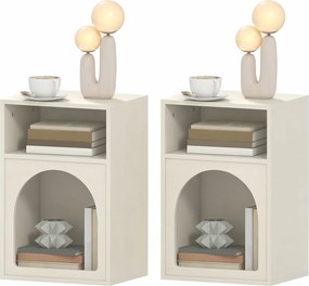 Conjunto de 2 mesas de cabeceira 40 x 30 x 60 cm, com compartimentos abertos, design arqueado, creme