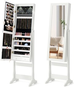 Armário para joias com espelho de corpo inteiro e luzes LED 4 ângulos de inclinação ajustáveis 41 x 37 x 146 cm Branco