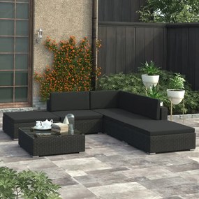 6 pcs conjunto lounge de jardim c/ almofadões vime PE preto
