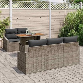Sofá de Jardim 6 Peças com Almofadas em Rattan Sintético Cinza