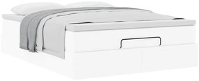Estrutura de cama otomana com colchão branco couro falso