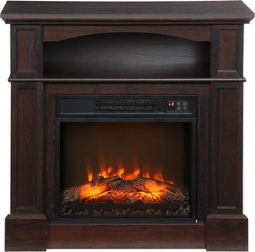 Lareira elétrica com efeito de chamas LED e luminosidade regulável, com comando à distância - 1800 W - 80,5 x 32,3 x 80,5 cm castanho e preto