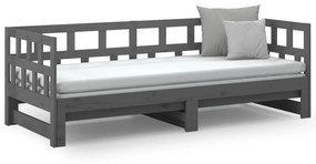 Sofá-cama de puxar pinho maciço cinza 2x(90x200) cm