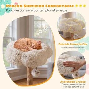 Arranhador para gatos com 2 cestos de rattan Plataforma em forma de flor para interior 61 x 122 cm Branco+Natural