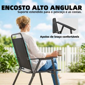Conjunto de 4 Cadeiras de Jardim Dobráveis com Encosto Alto e Apoios de Braços Tecido Textilene Respirável Preto