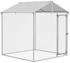 PawHut Canil de Exterior para Cães Médios Gaiola para Cães com Fechadura Toldo Impermeável e Anti-UV 200x200x237 cm Prata | Aosom Portugal