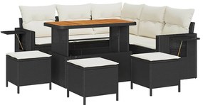Conjunto de Sofás de Jardim de 9 Peças com Almofadas Preto Vime Poliés