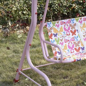 Baloiço de jardim para crianças acima de 3 anos de 2 lugares com toldo ajustável em ângulo e cintos de segurança ao ar livre 110x70x110 cm rosa