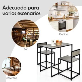Conjunto cozinha com Mesa Compacta e 2 Cadeiras com Estrutura Metálica para Pequenos Espaços Cozinha Sala de Jantar Bistró Cinzento