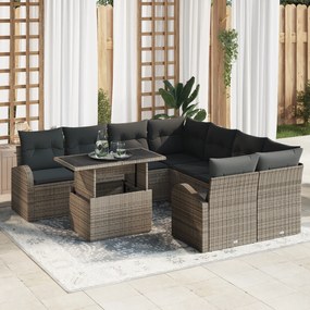 Conjunto de Sofá para Jardim vidaXL 9 Peças com Almofadas Cinzento Rat