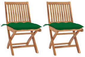 Cadeiras de jardim c/ almofadões verde 2 pcs teca maciça