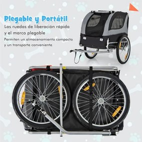 Reboque de bicicleta para animais de estimação com rodas Capacidade 40 kg Transportador de 2 portas para cães médios 60,5 x 135 x 95 cm Cinza