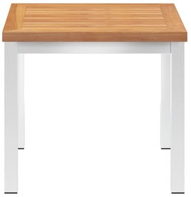 Mesa de apoio jardim 45x45x38 cm teca maciça/aço inoxidável