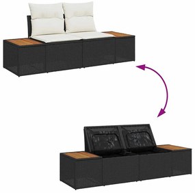 Conjunto de Sofá de Jardim vidaXL de 9 Peças com Almofadas em Preto Ra