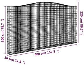 Cesto gabião arqueado 400x30x200/220 cm ferro galvanizado