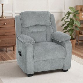 Poltrona relax elétrica, reclinável, com porta USB, apoio para os pés, bolsos laterais e comando à distância – 86 x 90 x 103 cm, cinzento claro