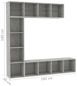 3 pcs conjunto armário TV/estante 180x30x180cm cinzento cimento