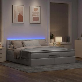 Cama Otomana com colchão &amp; LEDs 180x200cm cinza-acastanhado