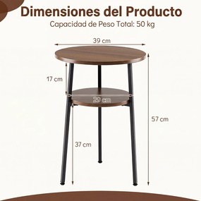 Conjunto de 2 Mesas Auxiliares Redondas, 39 x 39 x 57 cm, Dois Níveis, Castanho