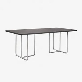 Mesa De Jantar Retangular Em Mdf E Aço Inox Tento Folheado A Freixo Preto & 200 X 100 Cm - Sklum