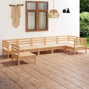 7 pcs conjunto lounge de jardim pinho maciço
