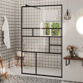 vidaXL Divisória de chuveiro c/ vidro transparente ESG 100x195cm preto