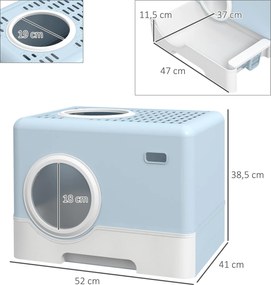 Caixa de Areia para Gatos com Pá Bandeja Removível 2 Portas Entrada Frontal e Saída Superior 52x41x38,5 cm Azul Claro
