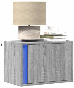 Mesas de cabeceira de parede com luzes LED 2pcs cinzento sonoma