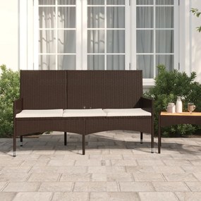 319491 vidaXL Banco de jardim de 3 lugares com almofadões vime PE castanho