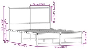 Estrutura de cama sem colchão 120x200cm metal carvalho castanho