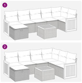 8 pcs conjunto sofás de jardim c/ almofadões vime PE cinzento