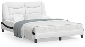 vidaXL Estrutura cama c/ luzes LED 140x190cm couro artif. branco/preto