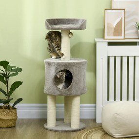Arranhadores para gatos com arranhadores, árvore para trepar, casinha e plataforma de pelúcia, altura 103 cm, cinzenta