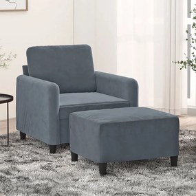 Poltrona com apoio de pés 60 cm veludo cinzento-escuro