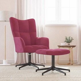 vidaXL Cadeira de descanso com banco veludo vermelho tinto