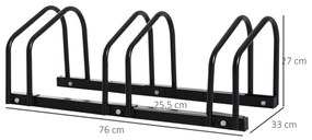 Estacionamento para 3 Bicicletas Suporte de Aço para Estacionar Bicicletas no Chão para Interior e Exterior 76x33x27 cm Preto