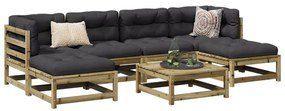 7 pcs conjunto sofás de jardim c/ almofadões pinho impregnado