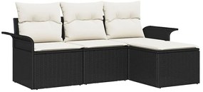 Conjunto de Sofá de Jardim vidaXL 4 Peças com Almofadas Preto Rattan P