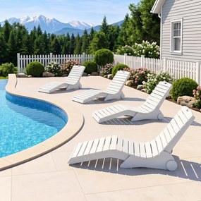 Espreguiçadeira de Piscina em Forma de S, 163 x 55 x 64 cm, Rodas Integradas, Branco