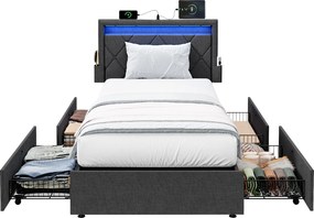 Estrutura de cama 90 x 200 cm (COLCHÃO NÃO INCLUIDO), com iluminação Led cinzenta
