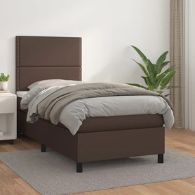 vidaXL Cama com molas/colchão 90x190 cm couro artificial castanho