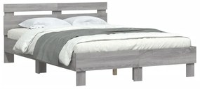 Estrutura cama c/ cabeceira/luzes LED 120x200cm cinzento sonoma